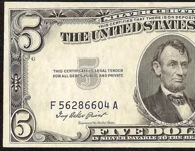 Unc 1953 A $5 Dollar Bill Silver Certificate Blue Seal Note Crisp Paper Money • $50