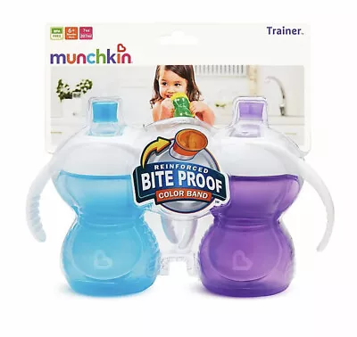 Munchkin Training Cups Spill Proof Reinforced Bite Proof Purple/Blue 7oz 2 Count • $14.49