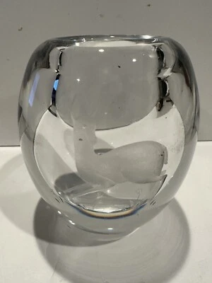 $30 • Buy Val St. Lambert Etched  Crystal Vase ~ Deer Etching ~ Signed