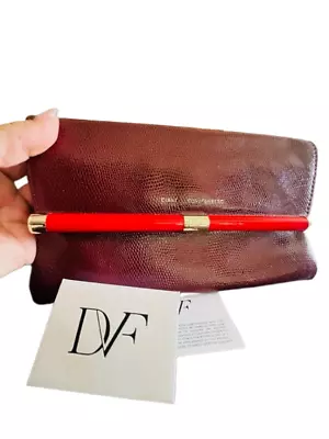 New DVF Diane Furstenberg Lizard Leather Envelope Clutch Bag Evening Purse W/tag • $55