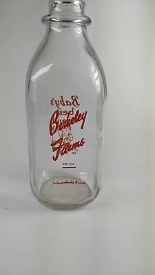  Berkeley Farms  1 Quart Glass Milk Bottle  Baby's Best Friend In Glass  Used • $17.87