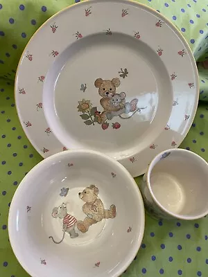 Mikasa TEDDY 3 Pc. Children's Porcelain Dinnerware Set Plate Bowl Mug New W/tags • $39.95