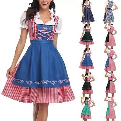 Womens Oktoberfest Beer Maid Fancy Dress German Bavarian Dirndl Cosplay Costume • £4.69