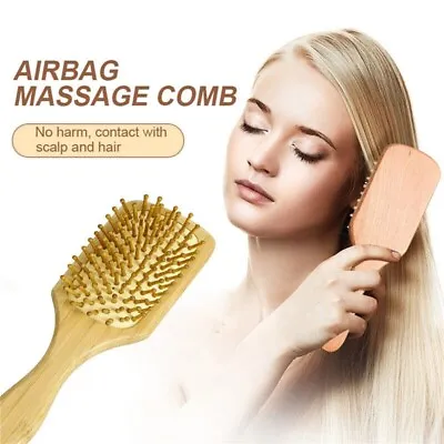 Natural Bamboo Wooden Hair Brush Comb Massage Scalp Airbag Hair Comb UK Seller • £5.99