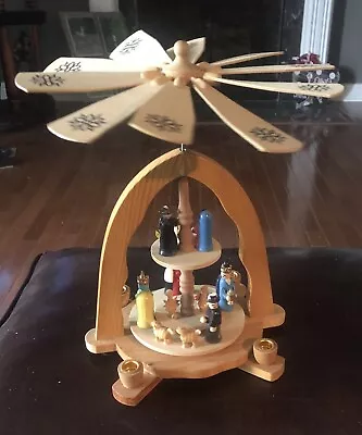 Vintage Wooden Christmas Pyramid Candle Carousel 2 Tier Nativity • $60