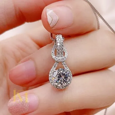 Moissanite Fancy Wedding Pendant Solid 14K White Gold 2.50 Carat Round Cut VVS1 • $221.85