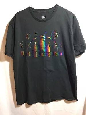 Walt Disney World Rainbow Large Black T Shirt Disney Branded • $8.98