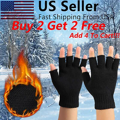 Men Winter Knitted Fingerless Gloves Thermal Insulation Warm Convertible Mittens • $6.28