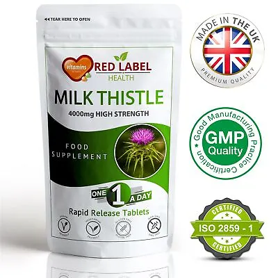 Milk Thistle 4000mg 120 Tablets High Strength Tablets 80% Silymarin Vegan UK • £4.49