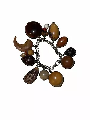Vintage Charm Bracelet Hawaiian Exotic Nuts And Seeds Silver Tone • $14.99