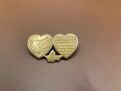 Antique Mizpah Double Heart Brass Sweetheart Brooch • £20