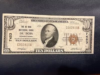 1929 $10 DU BOIS National Bank DU BOIS  PA National Currency Charter# 7453 • $174.99