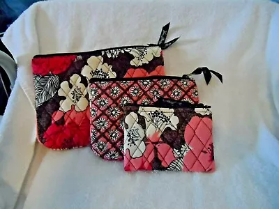 Vera Bradley Cosmetic Trio In Mocha Rouge Pattern  • $24