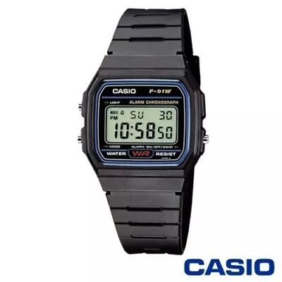 Casio Class Digital Watch F91 Water Splush F91 Look With Resin Strap In Black • £5.98