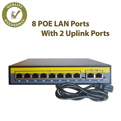 8 Channel PoE Switch Ethernet 10/100 Mbps Network 10 PORT Hub For CCTV IP NVR • £31