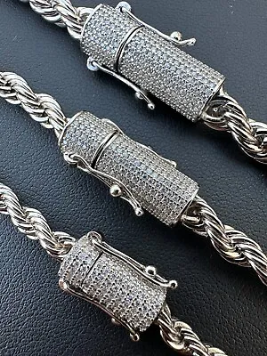 Iced MOISSANITE Clasp 925 Silver & Stainless Steel Rope Chain Necklace Bracelet • $81.85