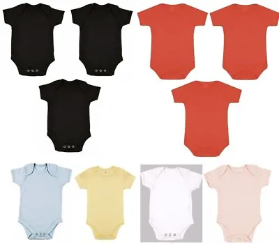 £8.49 • Buy 3 PACK Plain 100% Cotton BOY GIRL Baby Grow Short Sleeve Bodysuit Vest 3 PACK X3