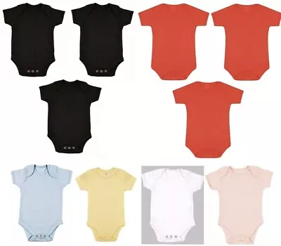 3 PACK Plain 100% Cotton BOY GIRL Baby Grow Short Sleeve Bodysuit Vest 3 PACK X3 • £7.99