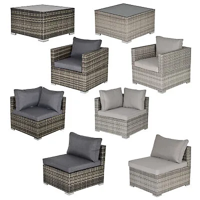 Garden Outdoor Rattan Corner SofaSingle SofaCoffee Table Grey/Deep Grey • £133.99