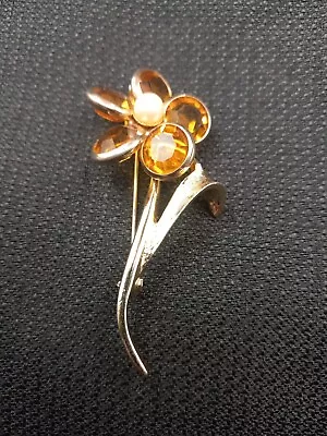 Amber Glass Flower Pin Silver Tone Vintage Sarah Coventry  Brooch • $11.99