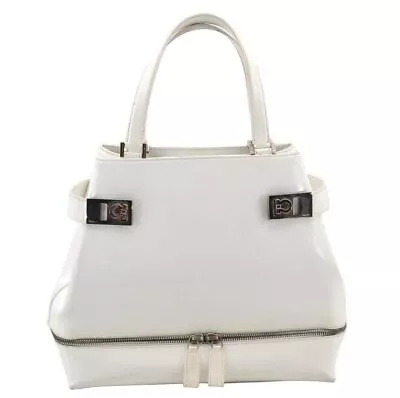 Authentic Salvatore Ferragamo Gancini Leather Hand Tote Bag Purse White 8398I • $404.64
