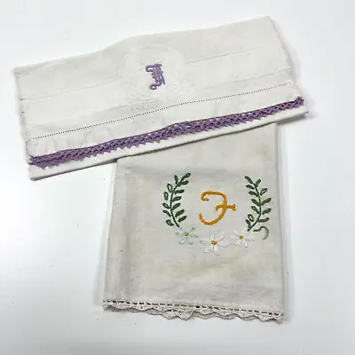 Lot Of 2 Vintage Embroidered Kitchen Towels Monogrammed Initial F • $2.20