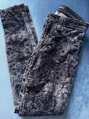 J Brand Mirage Mid Rise Velvet Jeans Super Skinny Black Brown Print Sz 25 NWT • $41