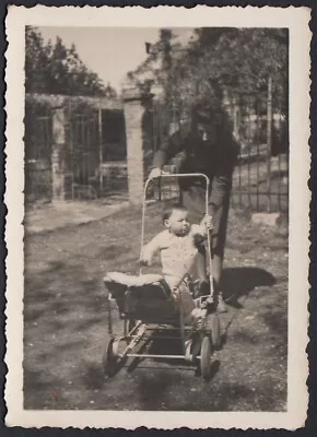 Baby Standing On Stroller 1950 Photography Period YZ6162 Vintage Photo • $23.62