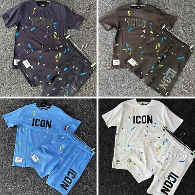 £29.99 • Buy ICON Mens T Shirt + Shorts Paint Splash Twin Set Tracksuit Summer Casual Outfit