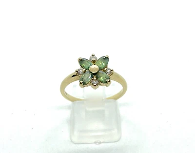 £265 • Buy 9CT Gold Natural Alexandrite & Diamond Flower Ring - Size Q (US 8 1/2)