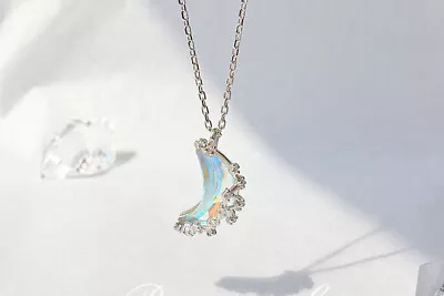 £3.69 • Buy Half Crystal Moon Pendant 925 Sterling Silver Chain Necklace Womens Jewellery UK