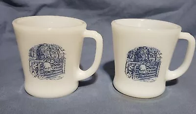 2 VINTAGE 1960's Fire King CURRIER & IVES Coffee Cocoa MUGS D Handles  • $19.95