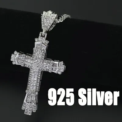 £3.73 • Buy 925 Silver Gold Crystal Cross Pendant Necklace Chain Women Men's Jewellery Jesus