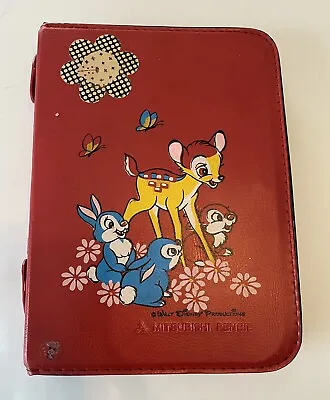 Disney Bambi Mitsubishi Vintage Pencil Case 8  X 6  Zip Closure Red 1970 • $40.50