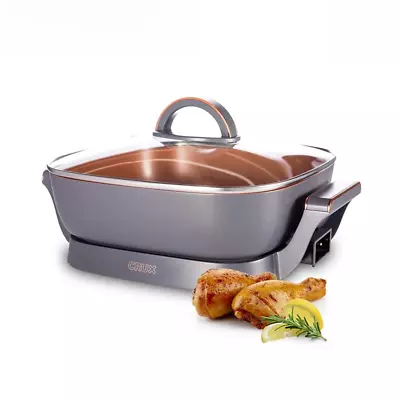 Nonstick Electric Skillet W/ Glass Lid Scratch Resistant Ceramic Pan Extra Deep • $107.75