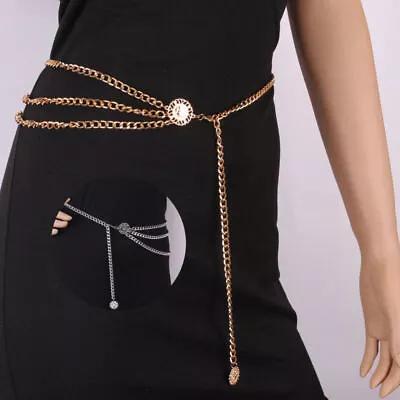 Women Chain Belt Waistband Gold Silver Coin Metal Retro High Waist Charm Tassel • £4.79