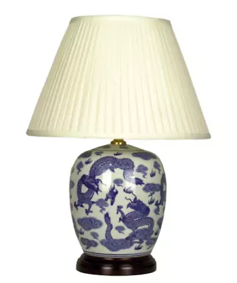 £130 • Buy Oriental Chinese Blue White Round Dragon Ceramic Porcelain Table Lamp
