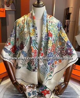 80% Cashmere 20% Silk Wrap Scarf Vintage Flowers Print Square Shawl Bandanna 53  • $67.99