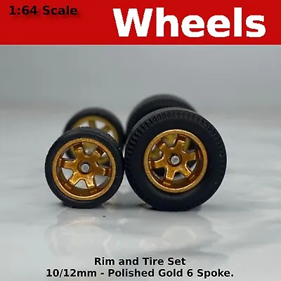 Muscle Car - Gold 6 Spoke Blackwall Drag Slicks - 10mm/12mm  For Hot Wheels • $3.99