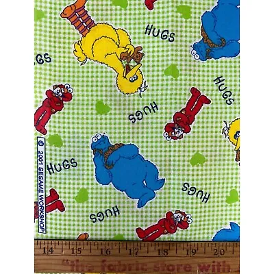 Fabric - Rare 2001 Sesame Workshop Elmo Big Bird Cookie Monster 24” X 44” Wide • $14.95