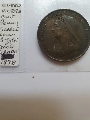 1898. Queen Victoria. Old Veiled Head One Penny Coin • £25