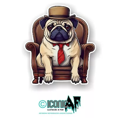 Funny Gangster MOB Boss Pug Dog Wearing Hat & Tie Vinyl Car Sticker Decal 10cm • £2.59