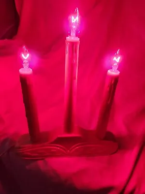 Vintage 3 Red Light Candolier Electric Window Christmas Candles Candlabra Beacon • $20.99