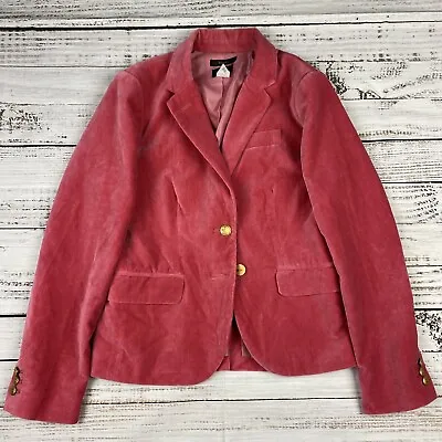 Womens J Crew Pink Salmon Blazer Jacket Velvet 0 XS Extra Small Schoolboy • $41.99