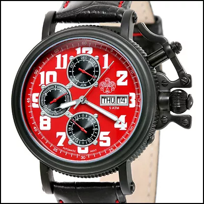 S.u.g. Revolver Men's 20j Automatic Watch New Red Dial Sug Black Leather Strap • $130.49