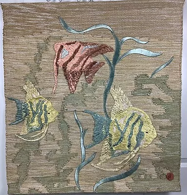 Don Freedman Signed MCM Woven Fiber Art Tapestry Wall Hanging 30x30 Fish • $199.98