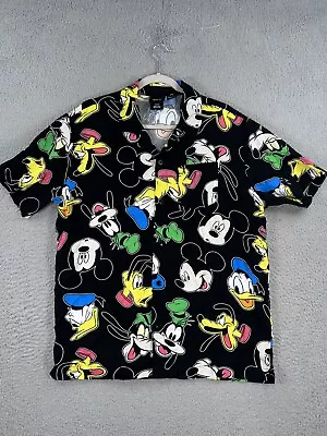 Disney Hawaiian Shirt Large Short Sleeve Button Up All-Over Print Mickey Mouse • $22.99