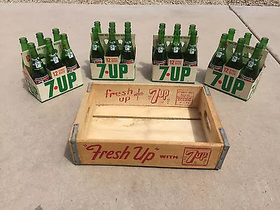 1971 7Up 7 Seven Up 24 Bottle 12oz Wooden Case 6 Packs Carriers VERY CLEAN! MN • $199