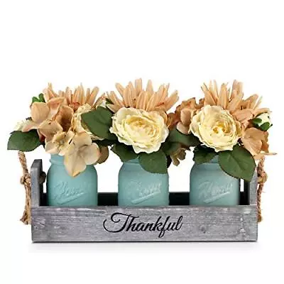 MASON JAR Table Centerpieces Flowers Farmhouse Dining Rustic Blue 3 Jars GBTROO • $43.16