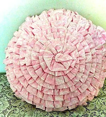 Nicole Miller Ruffled Throw Pillow Pink Floral 18 Inches Round Kid's Room • $14.99